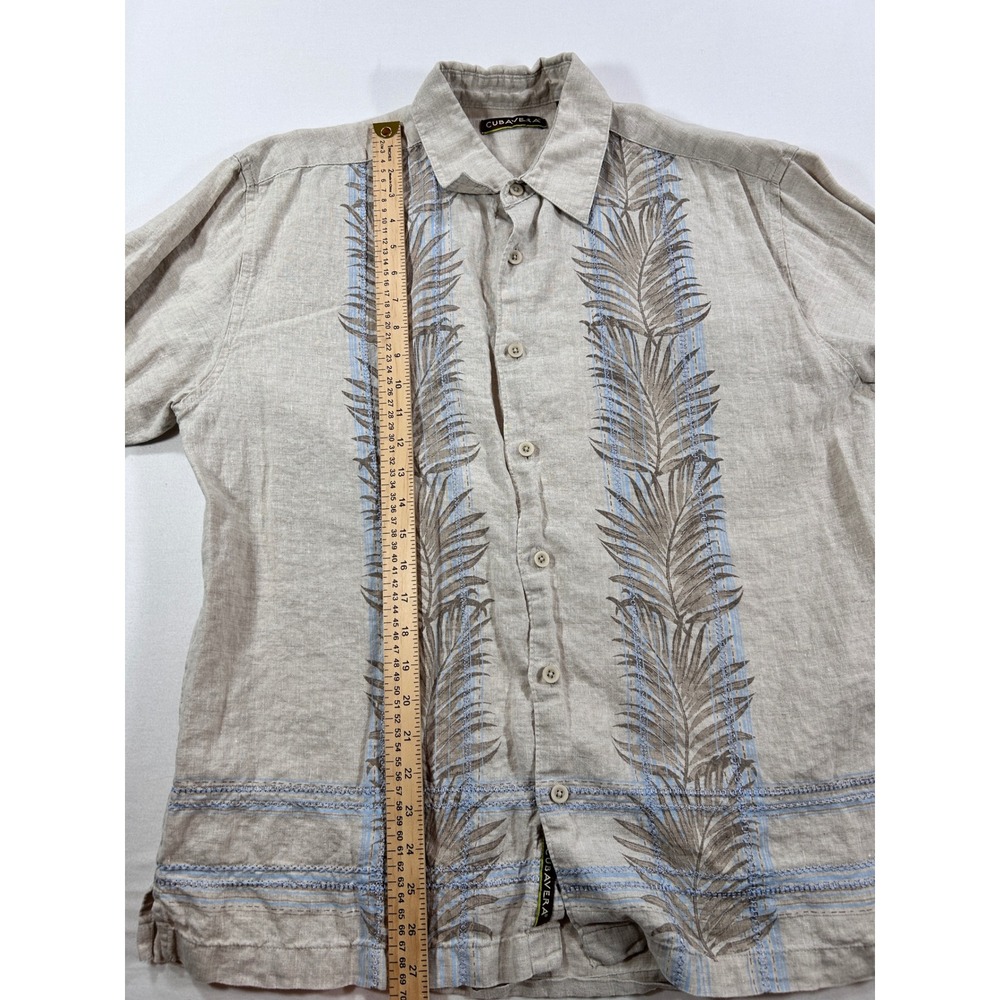 Cubavera Mens Large 100% Linen Embroidered Palm Leaf Short Sleeve Button Down - Picture 4 of 7